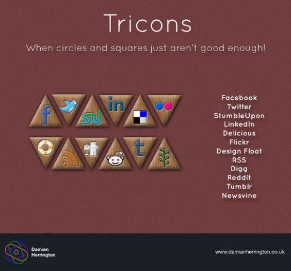 12 Triangle Wooden Social Icons wooden web unique ultimate ui elements ui triangle stylish social media social simple quality original new networking modern interface icons high detail hi-res HD fresh free download free elements download detailed design creative clean   