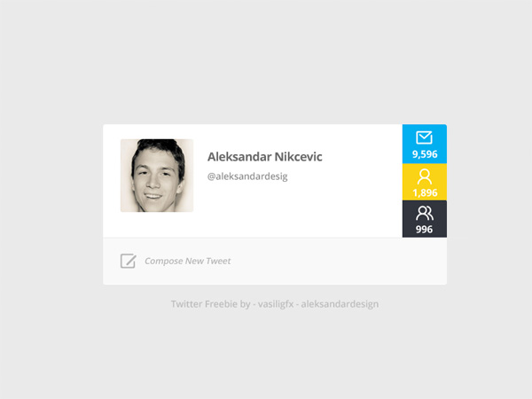 Simple Twitter Profile with Counters PSD web unique ui elements ui Twitter widget Twitter profile widget twitter profile tweets tweet stylish quality psd profile original new modern mail interface input hi-res HD fresh free download free following followers elements download detailed design creative counters clean box   