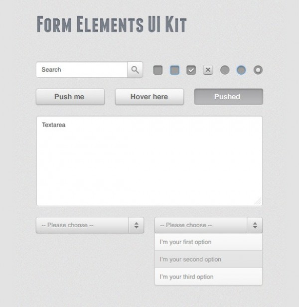 Clean Grey UI Form Elements Kit PSD web unique ui set ui kit ui elements ui textarea stylish states set search field radio buttons quality psd pressed original new modern light ui kit light kit interface hover hi-res HD fresh free download free forms form elements elements dropdown download detailed design creative clean check boxes buttons active   