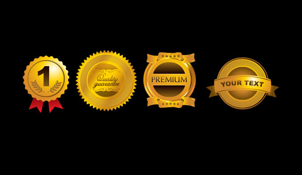 4 Golden Badges and Awards Set vector sticker stars set ribbon premium label guarantee golden gold free download free banners badge award   