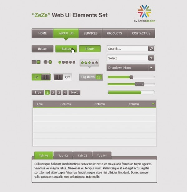 “ZeZe” Web UI Elements Kit PSD web unique ui elements ui tags tabs stylish sliders simple search quality pagination original new navigation modern menu interface hi-res header HD grey green gray fresh free download free forms elements dropdown download detailed design creative clean buttons   