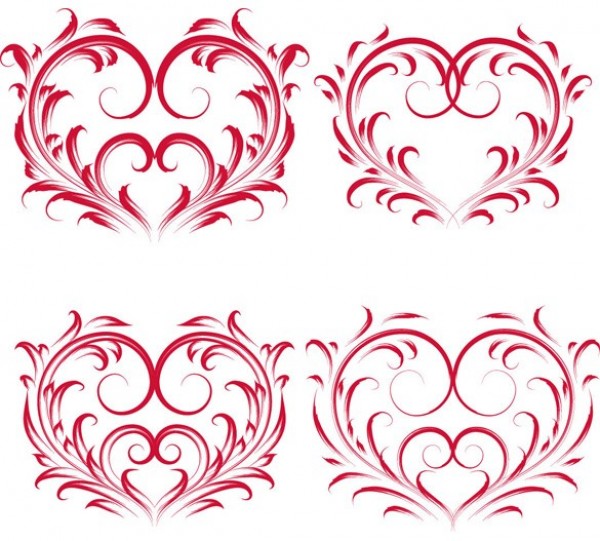 Lovely Red Floral Heart Vector Elements web vector valentines unique stylish set quality ornamental original illustrator high quality hearts heart graphic fresh free download free floral eps download design decorative creative   