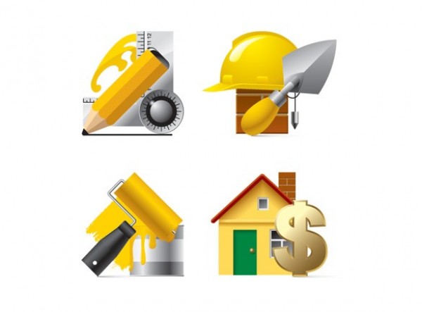 4 Bold Building Construction Vector Icons yellow web vector unique ui elements stylish quality paint original new interface illustrator icons home high quality hi-res HD graphic fresh free download free for sale elements download detailed design creative construction building   