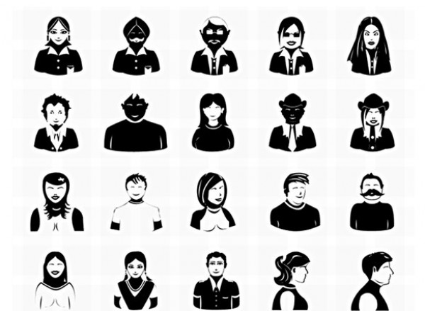 20 Unique Mixed Avatar Icons Set PSD women web unique ui elements ui stylish set quality psd profile people original new modern men interface hi-res HD fresh free download free elements download detailed design creative clean avatars   