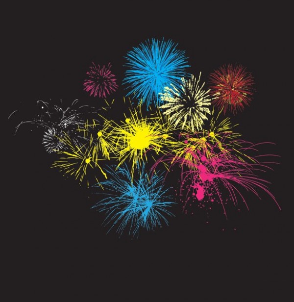 Colorful Fireworks on Black Sky Vector Background web vector unique ui elements stylish quality original new light show interface illustrator high quality hi-res HD graphic fresh free download free Fireworks eps elements download detailed design creative colors colorful black background ai   