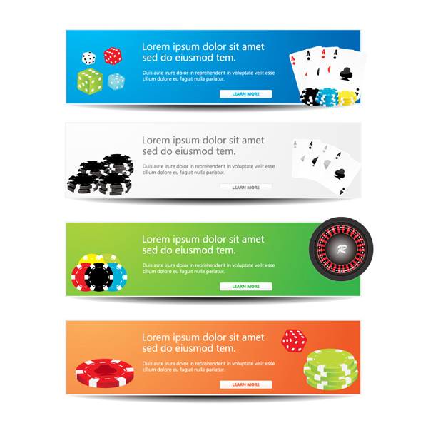 4 Gaming Vector Banners UI Set set poker chips headers games gambling free dice colorful cards banners   