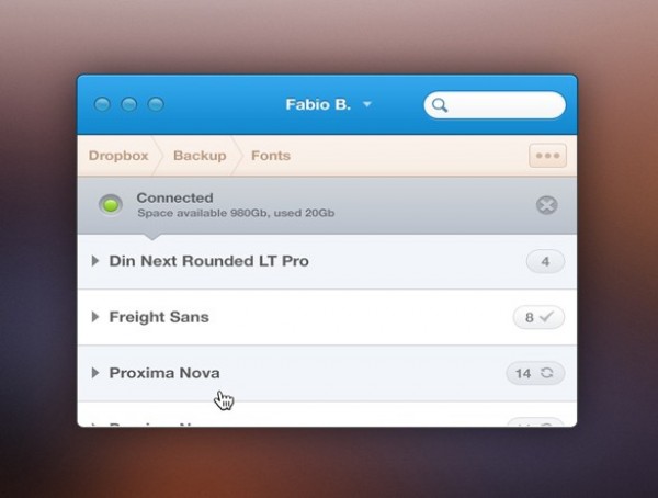 Sleek UI Frontend Font Backup App PSD widget web unique ui elements ui stylish quality psd panel original new modern modal interface hi-res HD google drive frontend fresh free download free fonts font backup elements dropbox download detailed design creative clean box backups app   