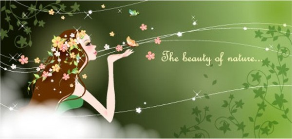 Magical Beauty of Nature Vector Background woman whimsical vector unique stylish spring quality original nature modern magical illustrator high quality green graphic free download free flowers floral download creative butterfly beauty background   