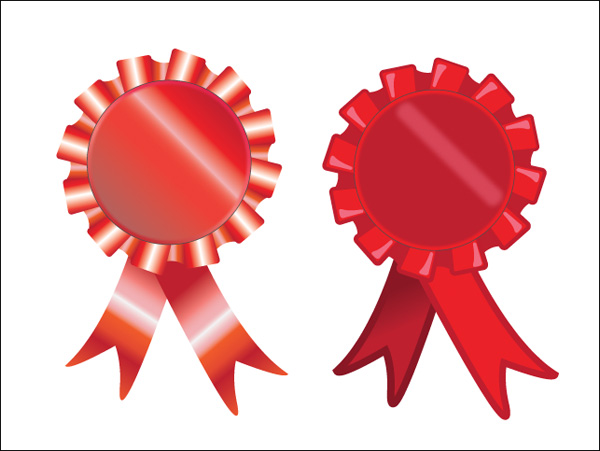 2 Red Ruffled Ribbon Badges Set vector set ruffle ribbon red prize label free download free badge award   