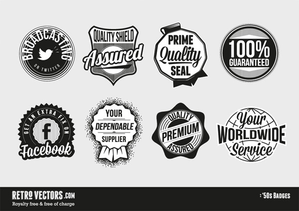 8 Seal  Badges and Labels 50's Style Vector Set vector seals sales retro facebook labels free download free fifties badges 50's   