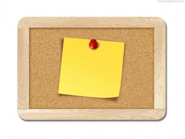 Cork Board with Pinned Note Icon PSD wooden wood frame web unique ui elements ui stylish red pin quality psd pinned note original note new modern message interface hi-res HD fresh free download free frame elements download detailed design creative cork board clean   