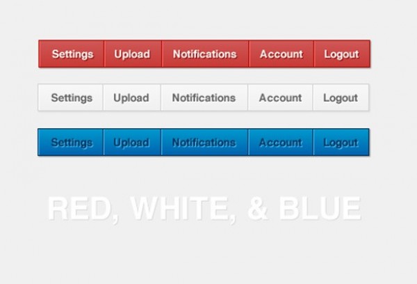 Red White Blue Navigation Bars Set PSD white web unique ui elements ui stylish set red quality psd png original new navigation menu navigation modern menu interface hi-res HD fresh free download free elements download detailed design creative clean blue bar   