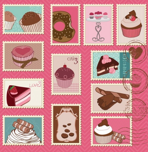 Delicious Dessert Pastry Vector Stamp Collection web vintage vector unique stylish stamp collection stamp quality original illustrator high quality graphic fresh free download free download donut dessert stamps. dessert design cupcake creative chocolate cake   