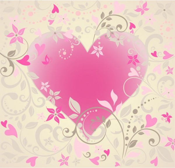 Sweet Vintage Pink Heart Floral Vector Background web vintage vector unique sweet stylish quality pink heart pink ornaments original illustrator high quality heart graphic fresh free download free flowers floral eps download design delicate dainty creative background   