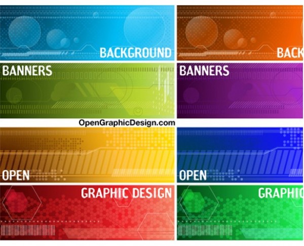 8 Colorful Tech Web Banners Vector Set web vector unique ui elements technology tech banner stylish red quality original new interface illustrator high quality hi-res headers HD green graphic futuristic fresh free download free eps elements download detailed design creative circuit blue banners background ai abstract   