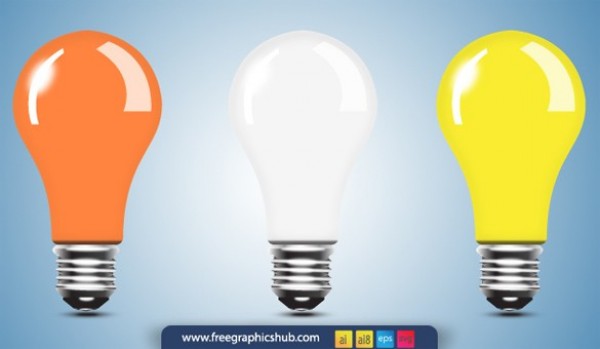 3 Glossy Glow Color Light Bulbs Vector Set yellow white web vector unique ui elements svg stylish set realistic quality original orange new light bulb interface illustrator high quality hi-res HD graphic glowing fresh free download free eps elements download detailed design creative ai   