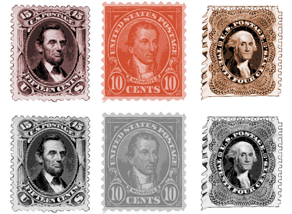 6 Vintage USA Postage Stamps Vector Set vintage postal stamp vintage vector usa us stamp president postal postage stamp postage old free download free collection   