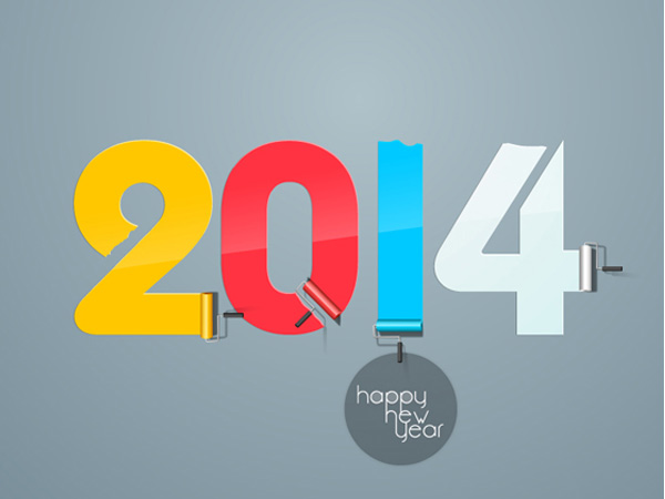 Paint Rollout Happy New Year 2014 vector roller paint new year happy new year 2014 free download free colorful card brush background 2014   