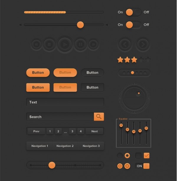 Wow Orange Web UI Elements Kit PSD web volume control unique ui set ui kit ui elements ui toggles stylish star rating sliders sleek media player set quality psd pagination original orange on/off switches new modern knobs kit interface hi-res HD fresh free download free equalizer elements download detailed design crisp 3 state buttons creative clean chocolate brown   