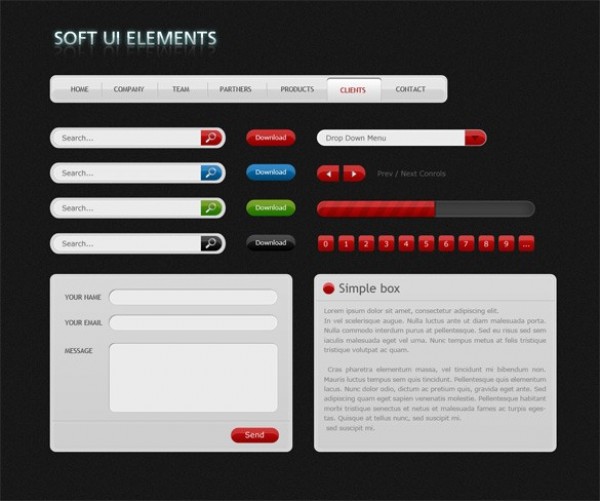 Soft Graphic UI Elements Kit PSD web kit web elements kit web unique ui kit ui elements ui stylish simple set search fields quality progress bar pagination pack original new Naviagation menu modern login kit interface hi-res HD fresh free download free forms elements download detailed design creative clean buttons   