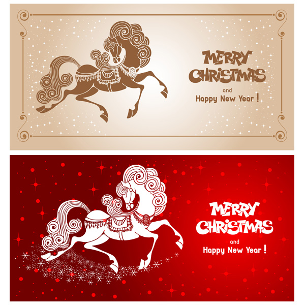 2 Fanciful Horse Christmas New Year Banners vector snowy new year magical horse free download free christmas banners art   