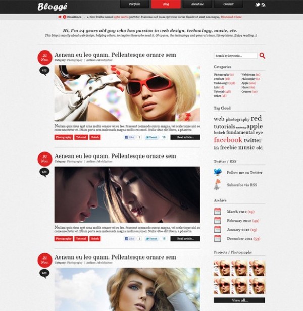 Blogge - A Fashionable PSD Website Template website web unique ui elements ui stylish quality psd blog website psd pagination original new modern interface images hi-res HD fresh free download free elements download detailed designer design creative clean blogge blog website blog archive   