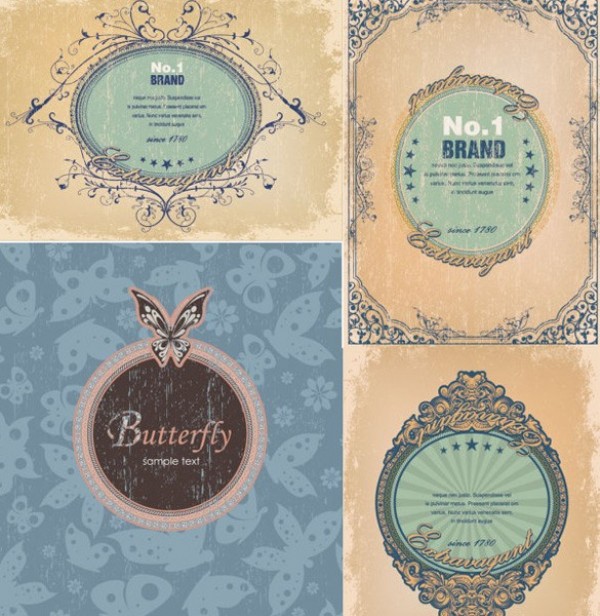 4 Old Vintage Badge Vector Backgrounds web vintage vector unique ui stylish quality original old new interface illustrator high quality hi-res HD graphic fresh free download free elements download detailed design creative classical card butterflies blue badge background   