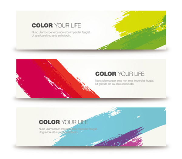 3 Color Paint Brush Strokes Abstract Banner Set vector paint headers free download free colorful brush stroke brush banners abstract   