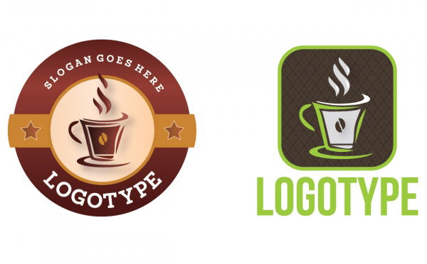2 Trendy Coffee Cup Shop Logos trendy logo coffee shop coffee cup badge   
