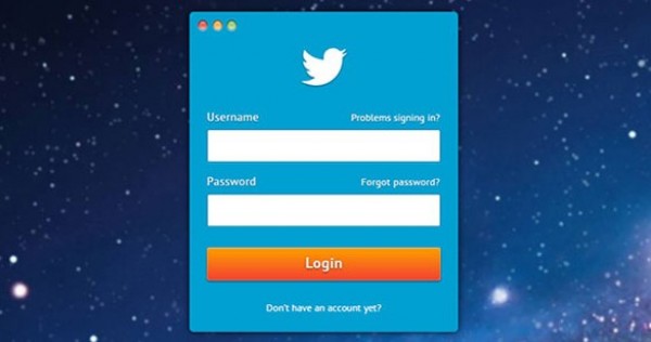 Snazzy Twitter Login Form Interface PSD web unique ui elements ui twitter login form twitter login stylish social quality psd original orange button new networking modern login form login interface hi-res HD fresh free download free form field elements download detailed design creative clean blue login blue big button   