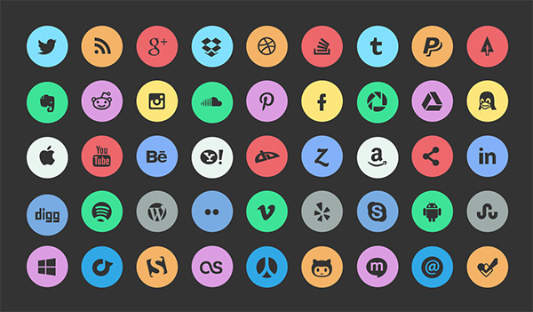 45 Round Flat Social Media Icons Pack ui elements ui social icons social set round pack icons free download free flat colorful   