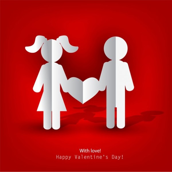 Boy Girl Paper Cutout Heart Vector Background web vector Valentines day card valentines unique ui elements stylish red quality paper cutout original new interface illustrator high quality hi-res heart HD graphic girl fresh free download free eps elements download detailed design cutout creative boy background   