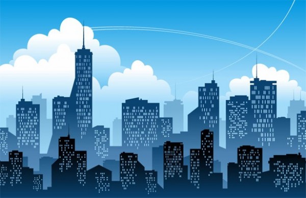 Blue Cityscape Silhouette Vector Background web vector unique stylish skyline city skyline silhouette quality original illustrator high quality graphic fresh free download free eps download design creative cityscape city blue background   