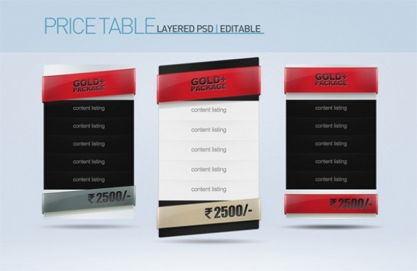 3 Deluxe Gold Package Pricing Table Set PSD web unique ui elements ui stylish set red quality psd pricing table price original new modern interface hi-res HD gold package fresh free download free elements download detailed design deluxe creative comparison clean black   