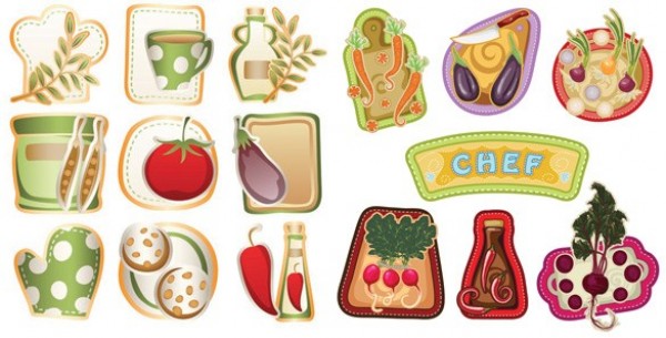 16 Trendy Kitchen Produce Vector Labels Set web vegetables vector unique ui elements stylish stickers radish quality original onion new labels kitchen interface illustrator high quality hi-res HD graphic fruit fresh free download free elements download detailed design creative chilies carrot beets   