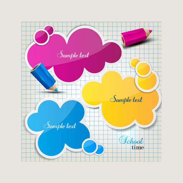 Colorful Paper Cutouts Chat Clouds Set vector speech bubble pencil paper cutout paper free download free dialogue boxes colorful cloud chat   