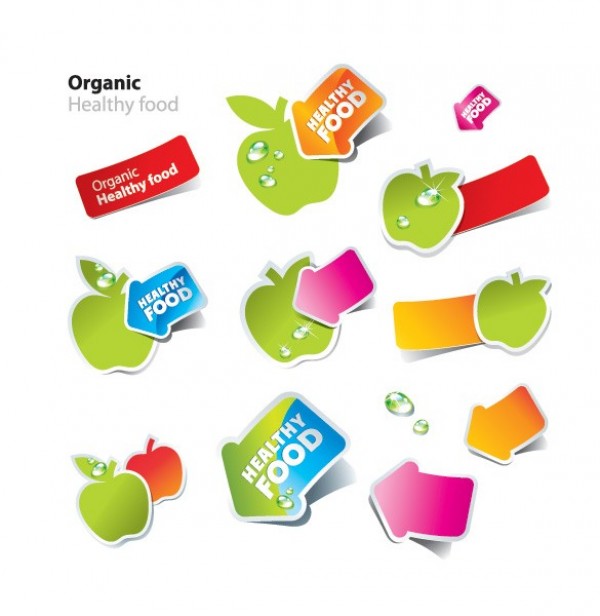 Organic Healthy Food Stickers Vector Pack web vector unique ui elements stylish sticker quality original organic stickers organic new interface illustrator high quality hi-res Healthy HD graphic fresh free download free elements eco download detailed design creative colorful bio arrows   