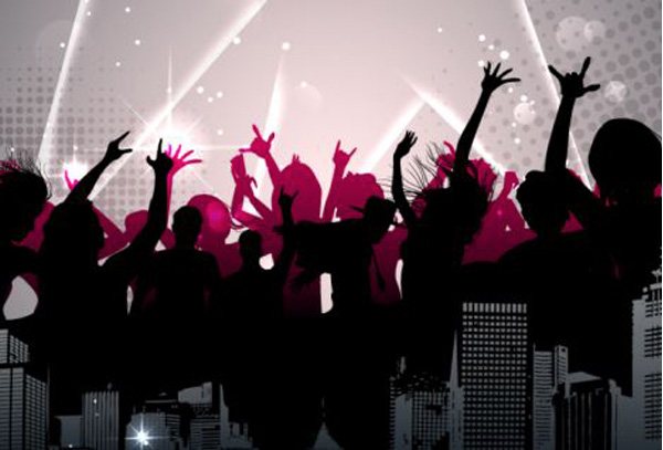 City Party Silhouette Background web vector unique ui elements stylish skyscrapers skyline silhouette quality poster people party silhouette party original new interface illustrator highrise buildings high quality hi-res HD graphic fresh free download free elements download detailed design dancing creative club city background ai   