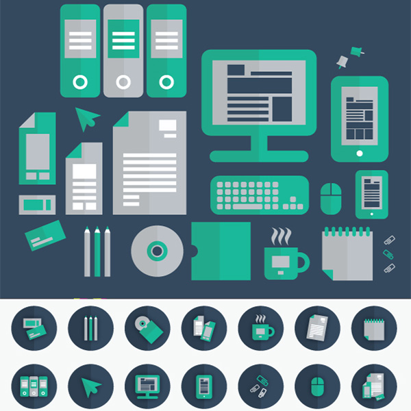 Fold Style Flat Web Icons & Elements Set vector icons ui elements ui round icons office mobile icons gadgets free download free flat docks   