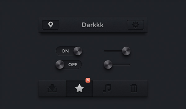 Dark iPhone UI Elements Set PSD web unique ui elements ui toggles stylish settings icon set quality psd original on/off switches new modern metal map pin iPhone elements interface hi-res header bar header HD fresh free download free elements download detailed design dark ui set dark ui kit dark iphone elements dark creative counter clean   