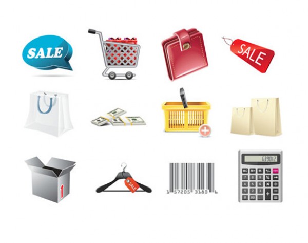 12 Realistic Shopping Icons Set web vectors vector graphic vector unique ultimate shopping shop sale quality psd photoshop pack original online new money modern illustrator illustration icons high quality fresh free vectors free download free download design creative cart calculator basket barcode ai   