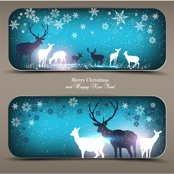 Elk Snowflake Christmas Card winter vector snowing snowflakes silhouettes reindeer free download free elk christmas card blue banners background   