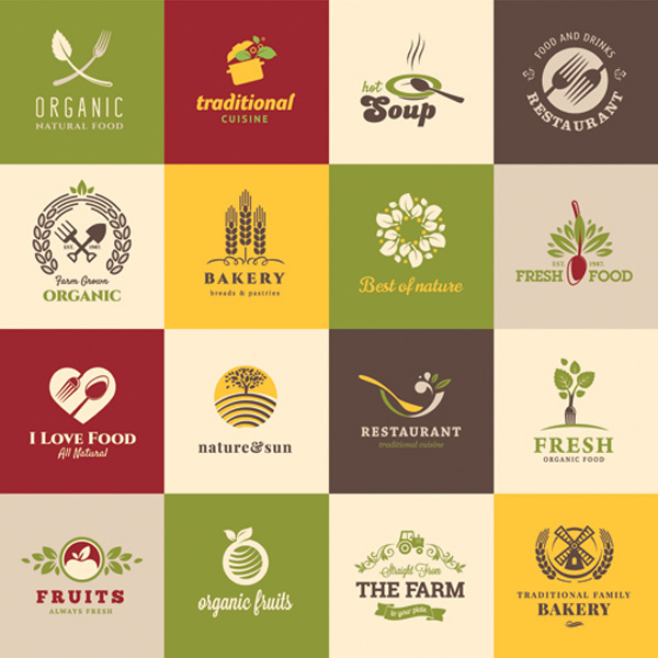 Organic Natural Restaurant Food Logos Set vector restaurant organic natural logotype logos logo green free download free food eco friendly cafe bakery   