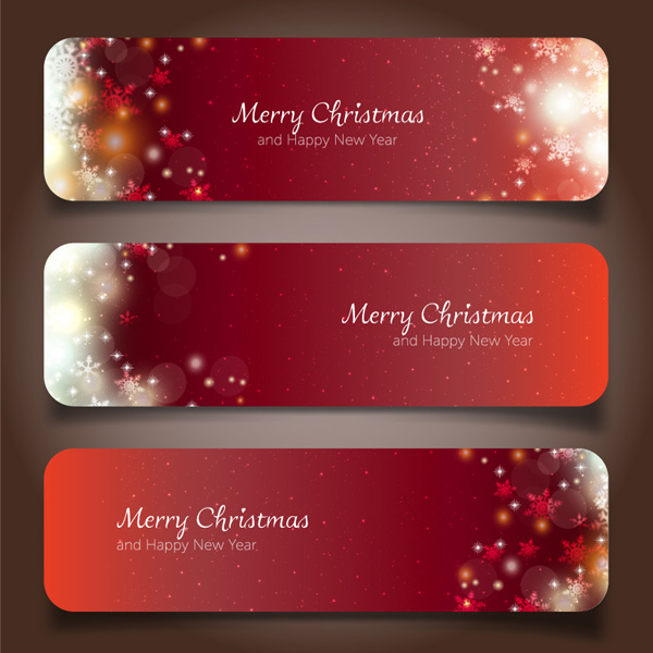 3 Red Glowing Merry Christmas Banners Set vector snowflakes set seasons greetings red new year merry christmas header glowing free download free banners banner   