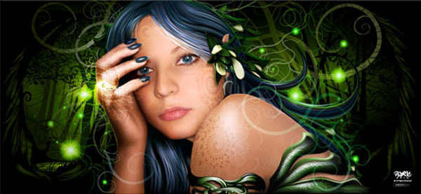 Exotic Girl in Magical Forest Vector Graphic woman web vector unique ui elements stylish quality original new magical forest magical interface illustrator high quality hi-res HD graphic girl fresh free download free forest exotic elements download detailed design dark creative ai   