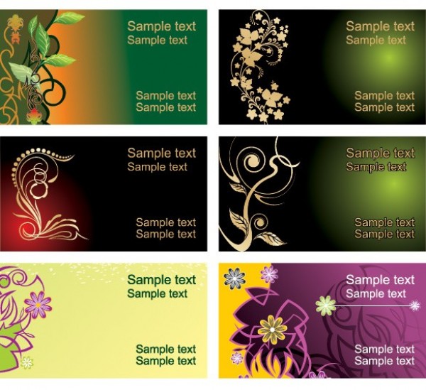 6 Floral Abstract Vector Business Cards Templates web vector unique ui elements stylish set quality original new interface illustrator high quality hi-res HD graphic fresh free download free floral elements download detailed design creative card business card abstract   