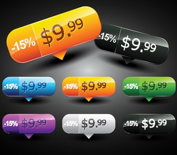 6 Glossy Vector Discount Buttons Set web vector unique ui elements tooltip tags stylish shiny set sales quality price tags original new interface illustrator high quality hi-res HD graphic glossy fresh free download free eps elements download discount detailed design creative colorful button   