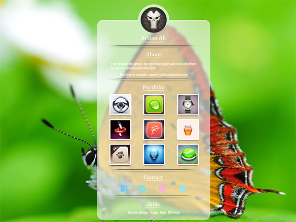 Profile Portfolio UI Design ui transparent screen profile portfolio mobile   