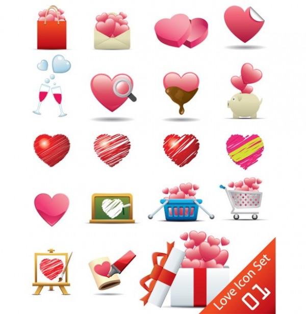 19 Romantic Hearts Vector Icons Set web vector unique ui elements stylish shopping cart shopping basket red quality pink piggy bank original new mail interface illustrator icon high quality hi-res hearts heart HD graphic gift fresh free download free elements download detailed design creative chocolate   