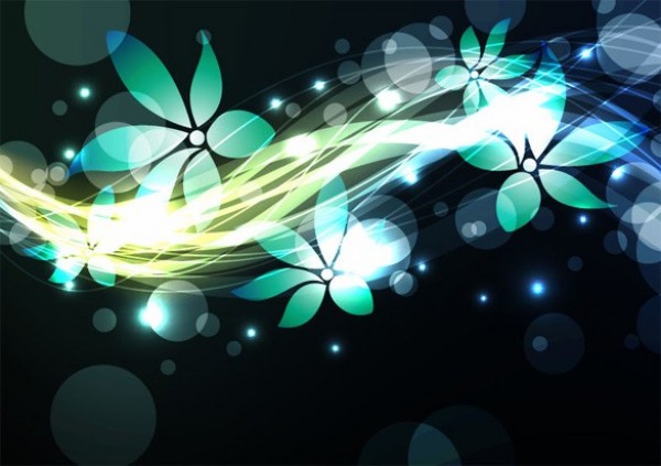 Floating Green Flowers Abstract Vector Background web waves vector unique stylish quality original illustrator high quality green graphic fresh free download free flowing flowers floral floating download design creative black abstract   